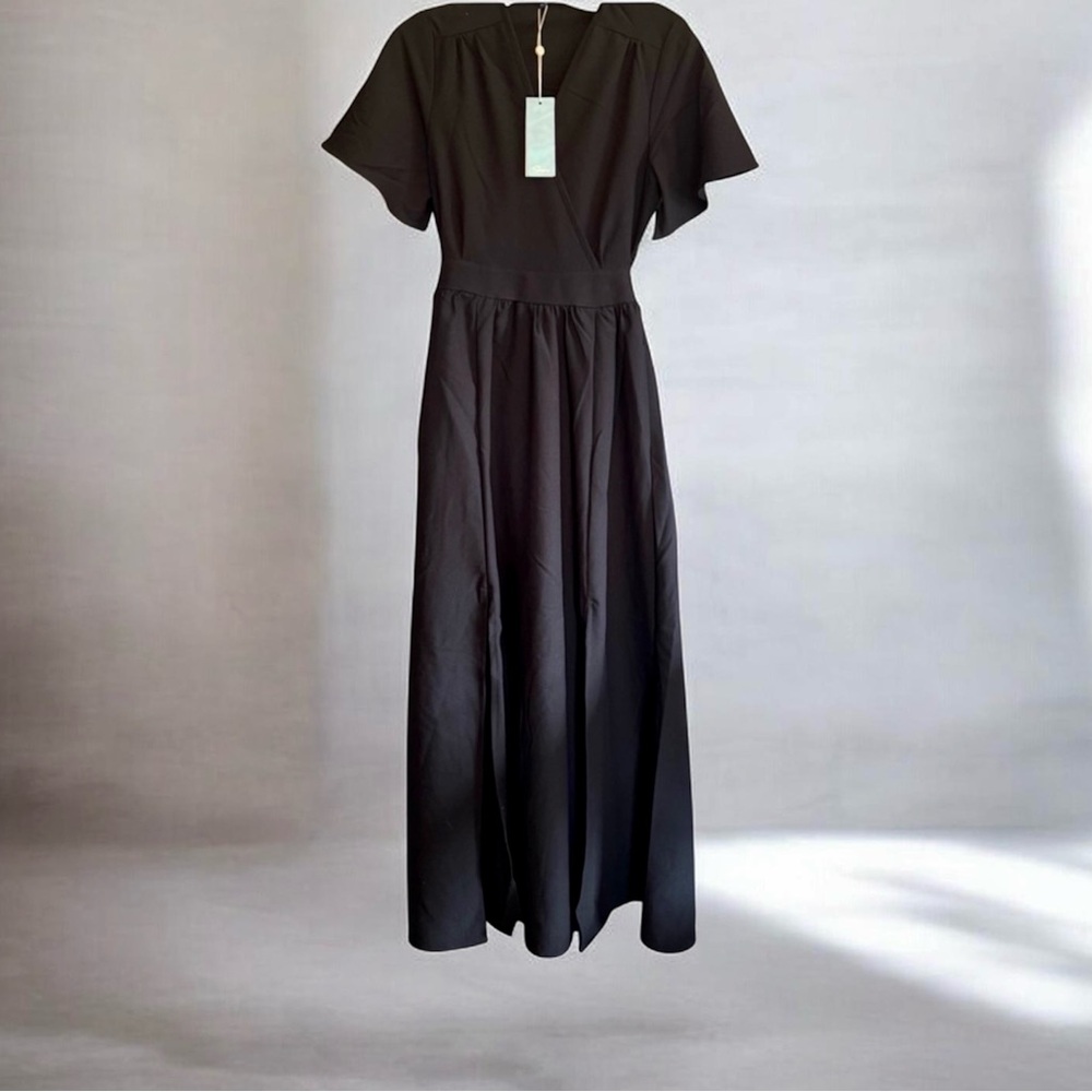 SHORE Black Maxi dress with Tulip cut sleeves and back cut/out. Size XS NWT